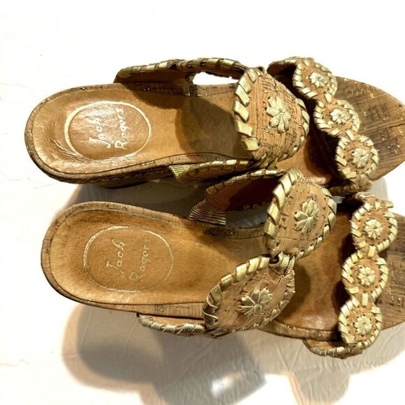 Jack Rogers Leigh Wedges Sandals Cork Platform Brown Gold Leather Slip On size 8 - Picture 9 of 11
